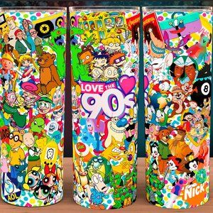 Throwback Childhood I love the 90s Cartoon Collage Cup Mug Tumbler 20oz